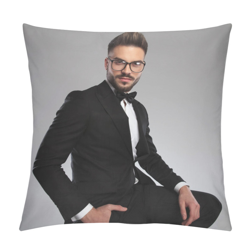 Personality  Confident Model Holding His Hand In His Pocket, Wearing Tuxedo Pillow Covers