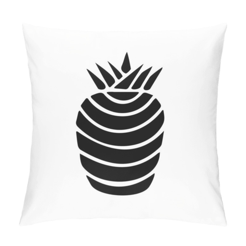 Personality  Black Icon Of Pineapple Fruit With Leaf Isolated On White Background. Sweet Tropical Fruit. Simple Minimal Flat Style. Logo Design, Stamp. Symbol Exotic Summer, Vitamin, Healthy. Vector Illustration Pillow Covers