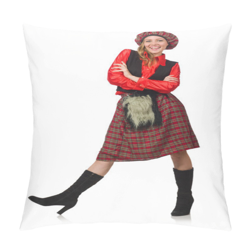 Personality  Funny Woman In Scottish Clothing On White Pillow Covers