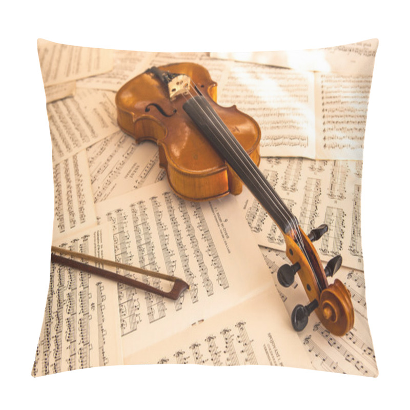 Personality  Old Violin Lying On The Sheet Of Music Pillow Covers