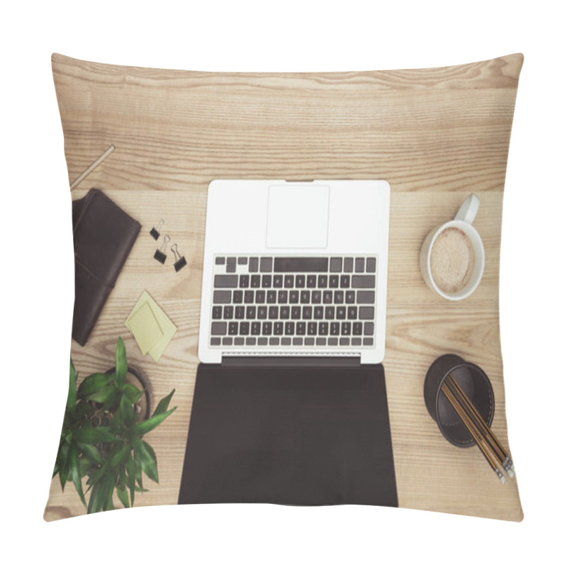 Personality  Laptop With Blank Screen At Workspace  Pillow Covers