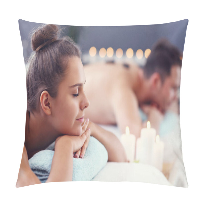 Personality  Adult Happy Couple Relaxing In Spa Salon Pillow Covers