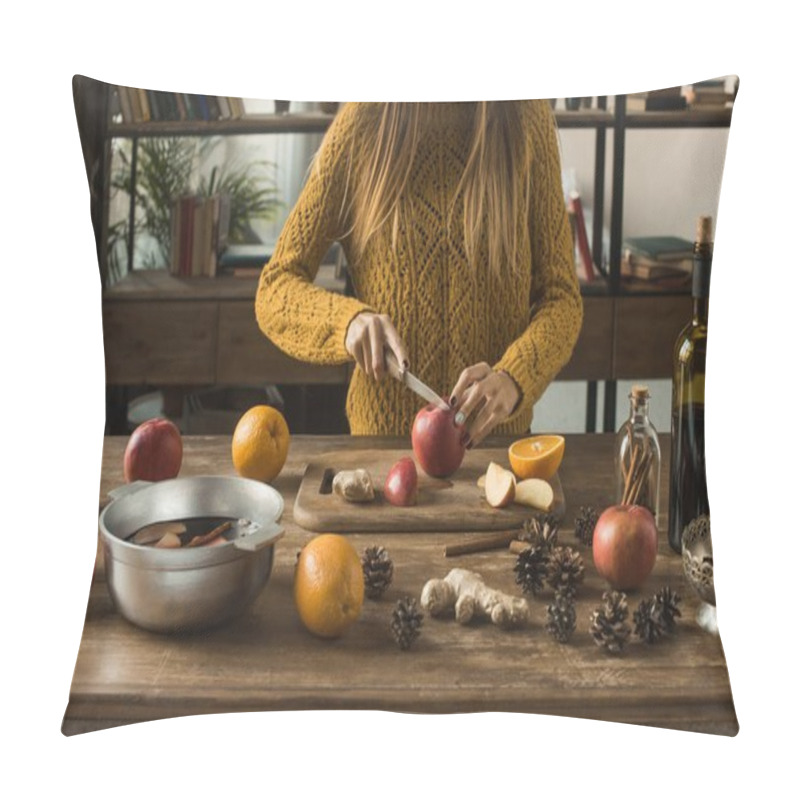 Personality  Woman Cutting Apples For Mulled Wine Pillow Covers