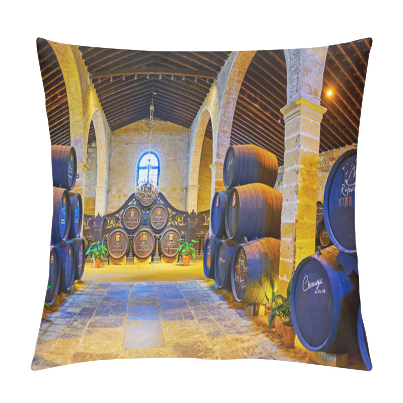 Personality  The Hall Of Bodega Los Reyes, Tio Pepe, Jerez, Spain Pillow Covers