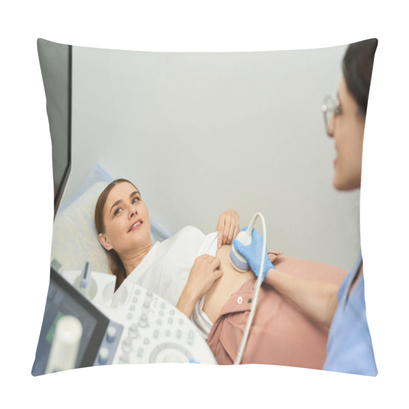 Personality  Medical Professional Conducts Reproductive Health Diagnostics For A Patient In A Clinic. Pillow Covers