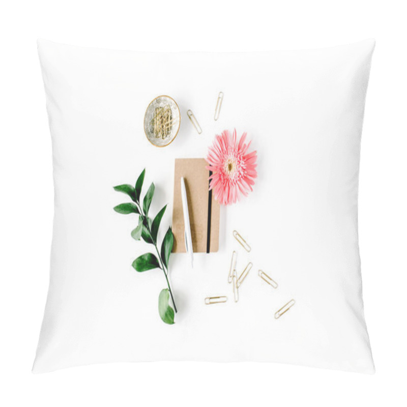 Personality  Pink Gerbera Daisy, Green Branch, Golden Clips Pillow Covers