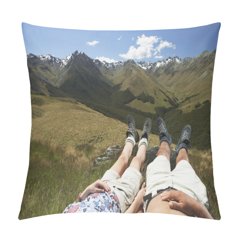 Personality  Man And Woman Laying In Grass Pillow Covers