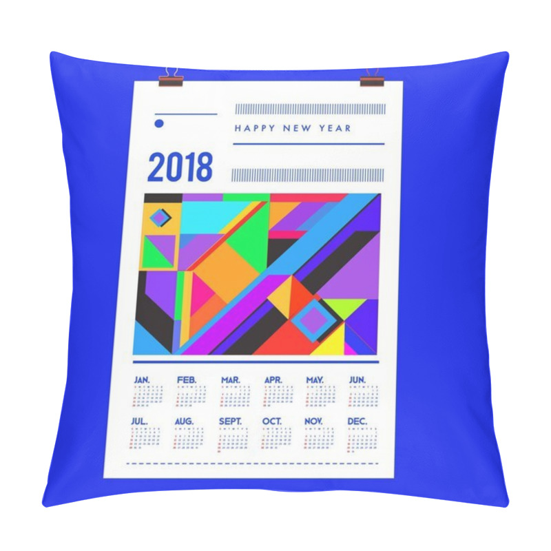 Personality  New Year 2018 Calendar Cover Template. Calendar And Poster Design With Colorful Memphis Style Background. Pillow Covers