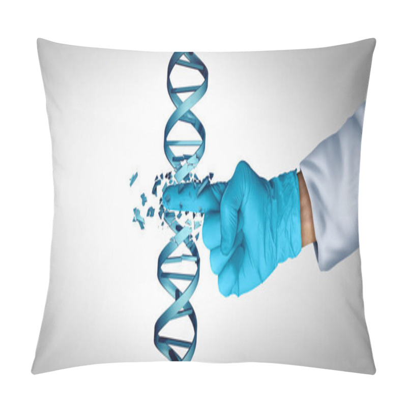 Personality  Gene Engineering And DNA Or Genetic Therapy As A CRISPR Biotechnology Concept With A Double Helix Strand As A Symbol For Genome Or Chromosome Treatment As A Science Doctor Or Researcher With 3D Illustration Elements. Pillow Covers