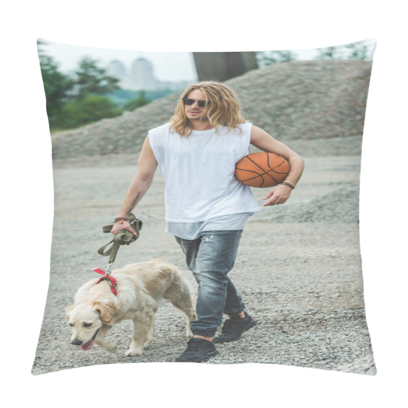 Personality  Man Walking With Dog Pillow Covers