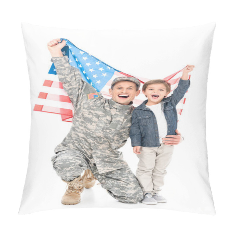 Personality  Little Boy And Father In Military Uniform Pillow Covers