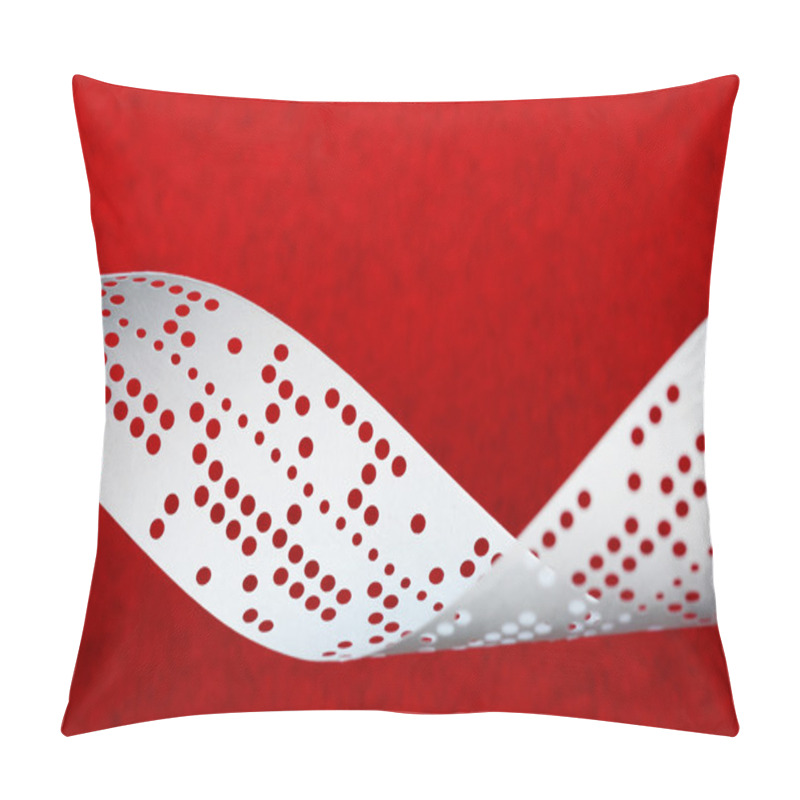 Personality  Closeup Of Perforated Punched Tape On Blue Background Pillow Covers