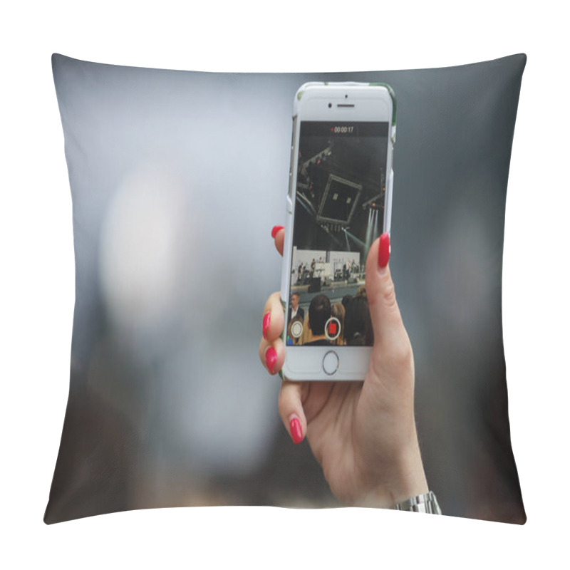 Personality  Music Fan Filming Concert With Smart Phone In Hand Pillow Covers