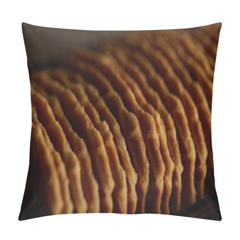 Personality  Close Up View Of Delicious Thin Crispy Waffles Pillow Covers