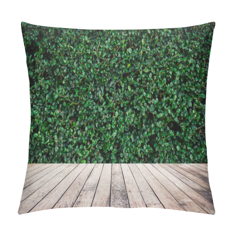 Personality  Wooden Planks On Floor And Growing Green Leaves On Bush  Pillow Covers