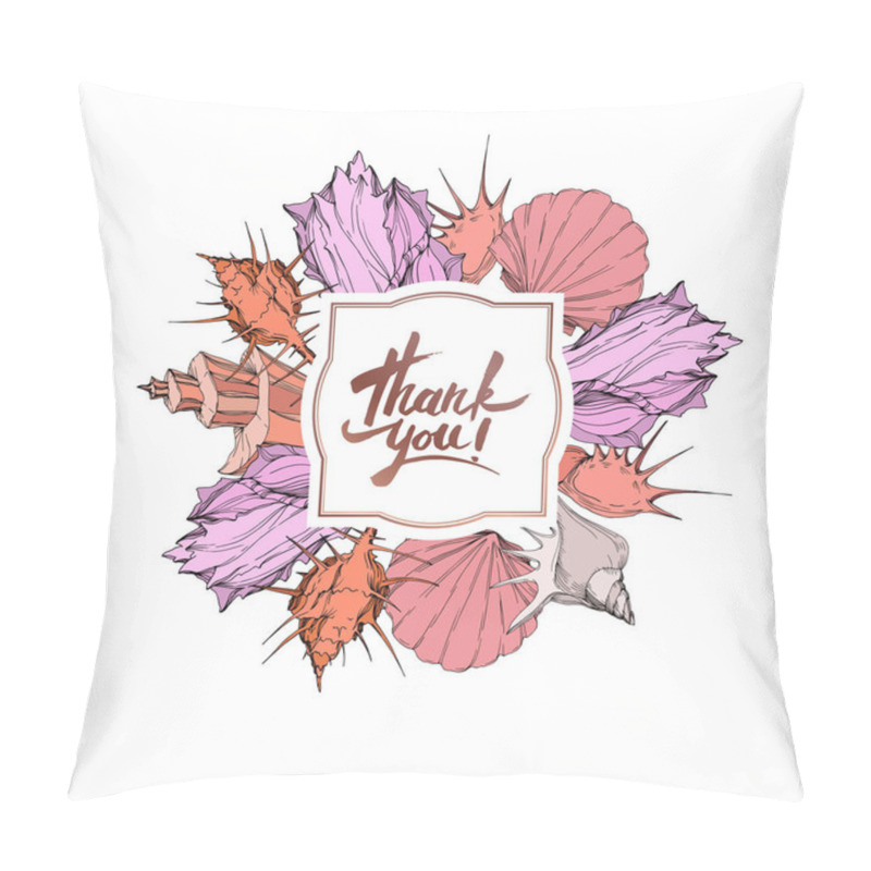 Personality  Vector Summer Beach Seashell Tropical Elements. Engraved Ink Art. Frame Border Ornament Square. Pillow Covers