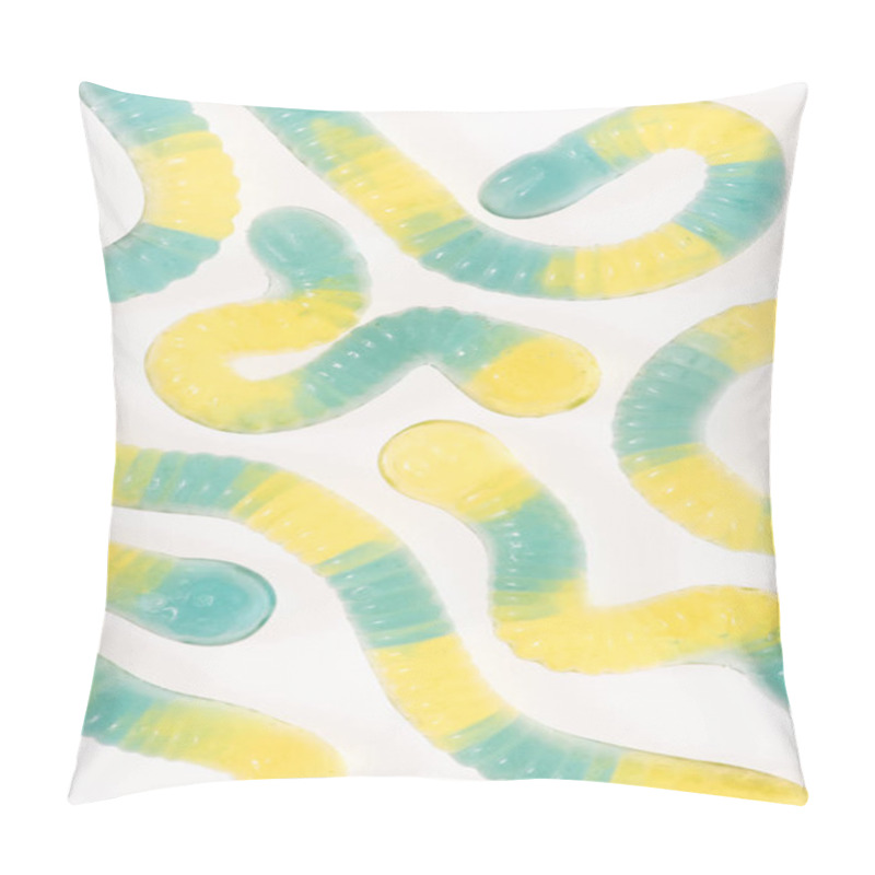 Personality  Top View Of Gummy Worms Isolated On White Pillow Covers