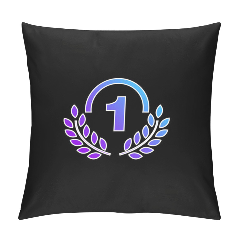 Personality  Award Medal Of Number One With Olive Branches Blue Gradient Vector Icon Pillow Covers