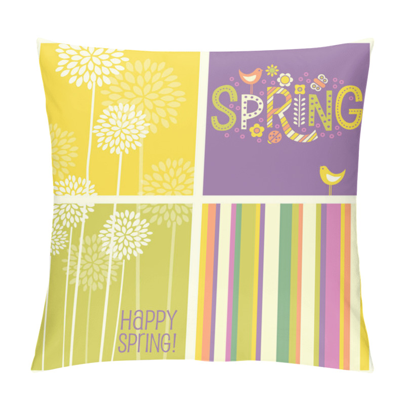 Personality  Set Of Spring Designs Including Seamless Stripes, Doodle Lettering, Tall Allium Flowers. Pillow Covers