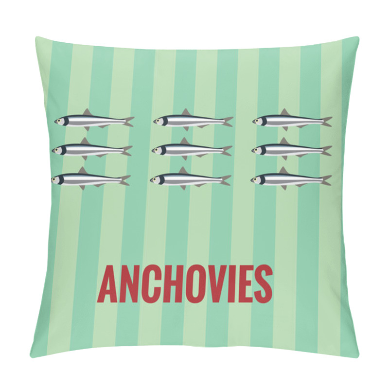 Personality  Vector Resizable Drawing Of Anchovies On Green Background. Pillow Covers