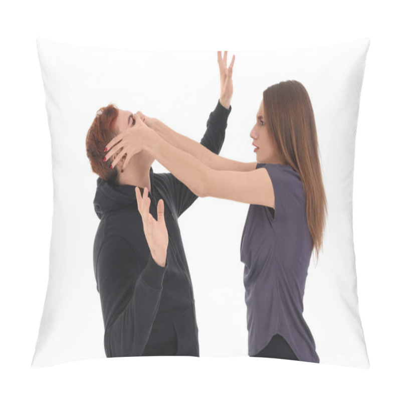 Personality  Students Of Self-defence Course Fighting On White Background Pillow Covers