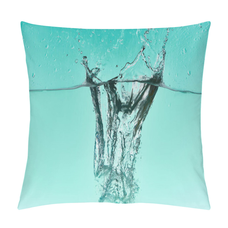 Personality  Clear Ice Cubes Falling Deep In Water With Splash On Turquoise Background Pillow Covers