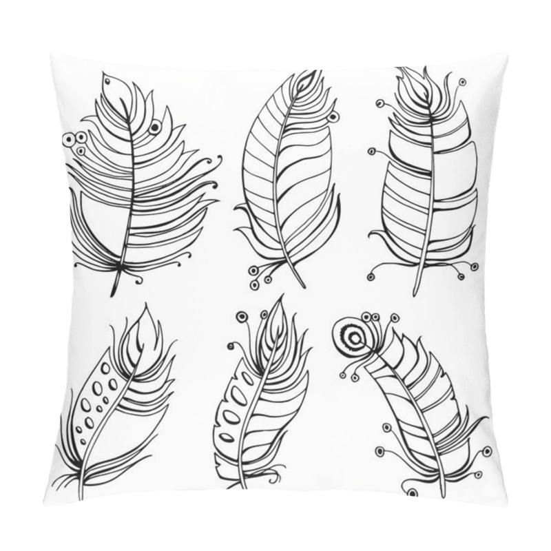 Personality  Hand Drawn Line Art Of Feathers With Ornaments Pillow Covers