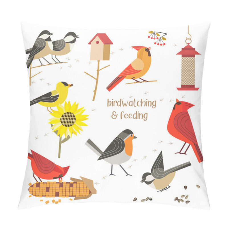 Personality  Bird Watching Feeding Vector Icons Collection Pillow Covers