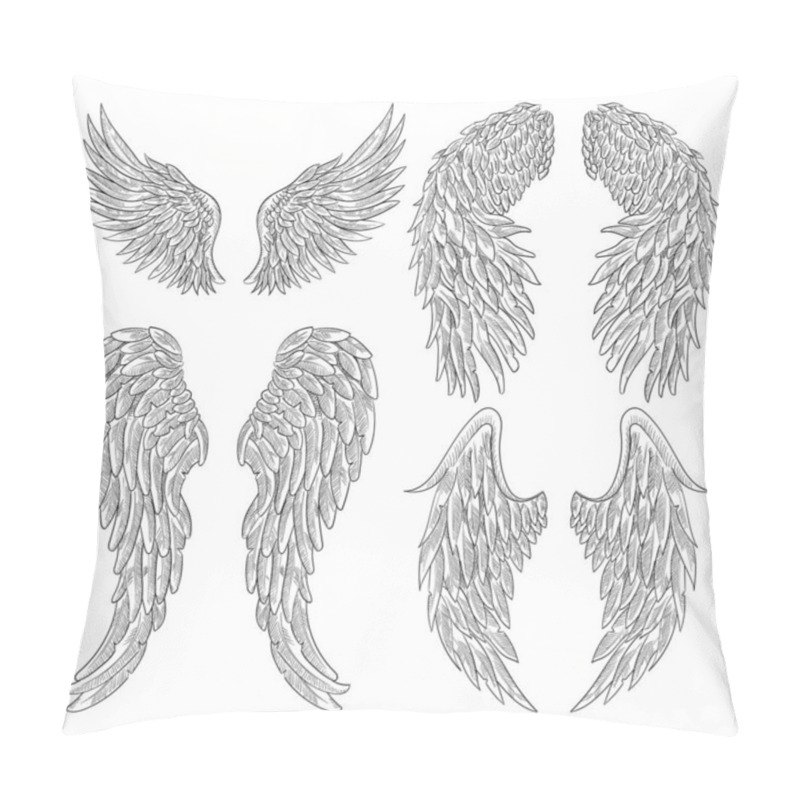 Personality  Heraldic Wings Set For Tattoo Or Mascot Design. Pillow Covers