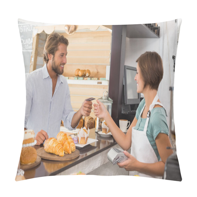 Personality  Pretty Waitress Serving Happy Customer Pillow Covers