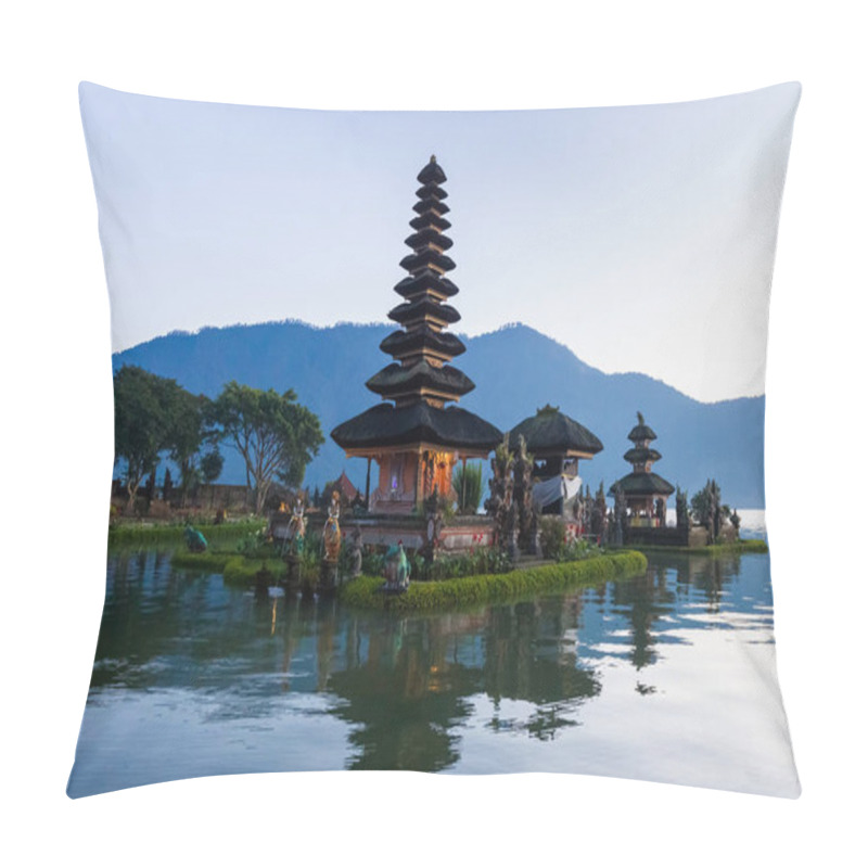 Personality  Pura Ulu Danau Bratan Temple In Bali At Dawn Pillow Covers