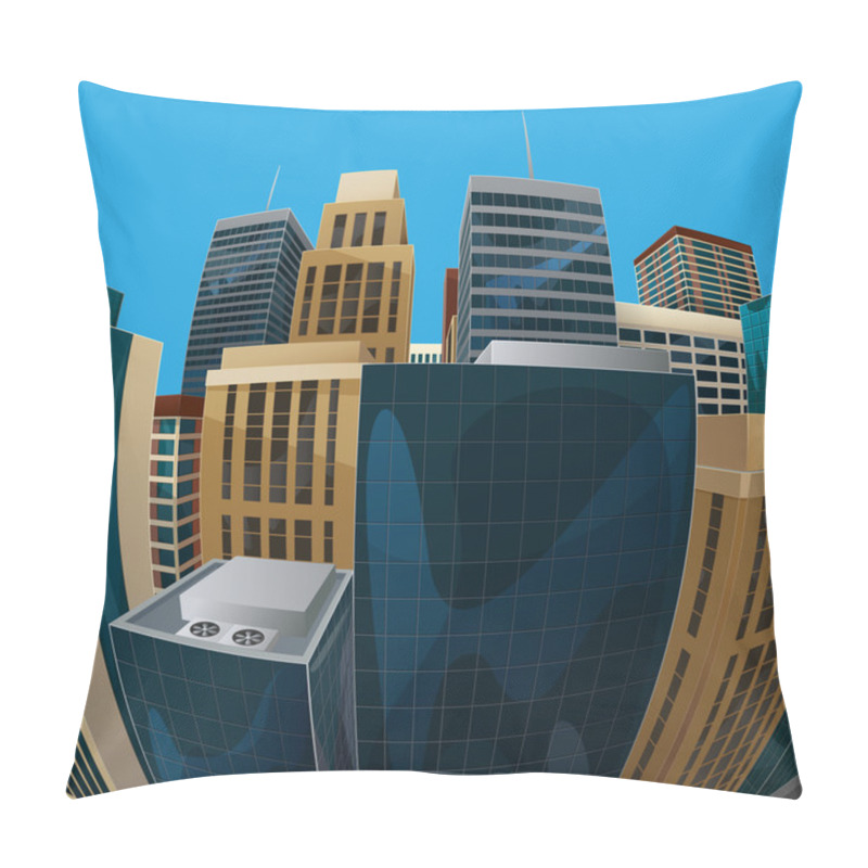 Personality  Illustration Of Fisheye Lens Cityscape View. City Pillow Covers