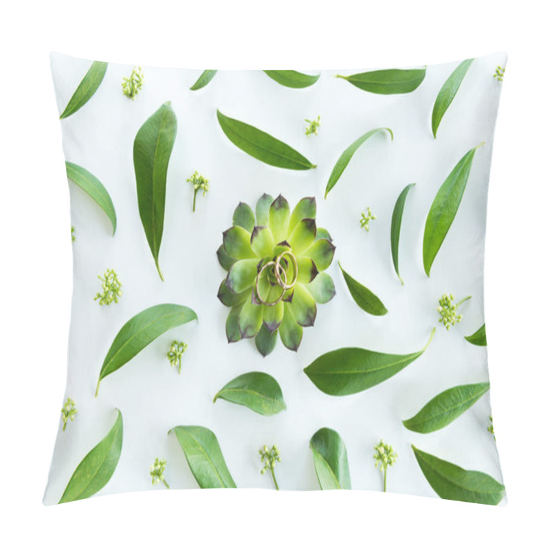 Personality  Wedding Rings And Green Leaves Pillow Covers