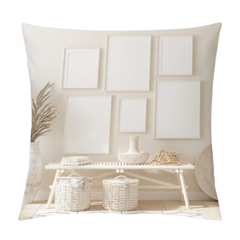 Personality  Mock Up Frame In Home Interior Background, Beige Room With Natural Wooden Furniture, 3d Render Pillow Covers