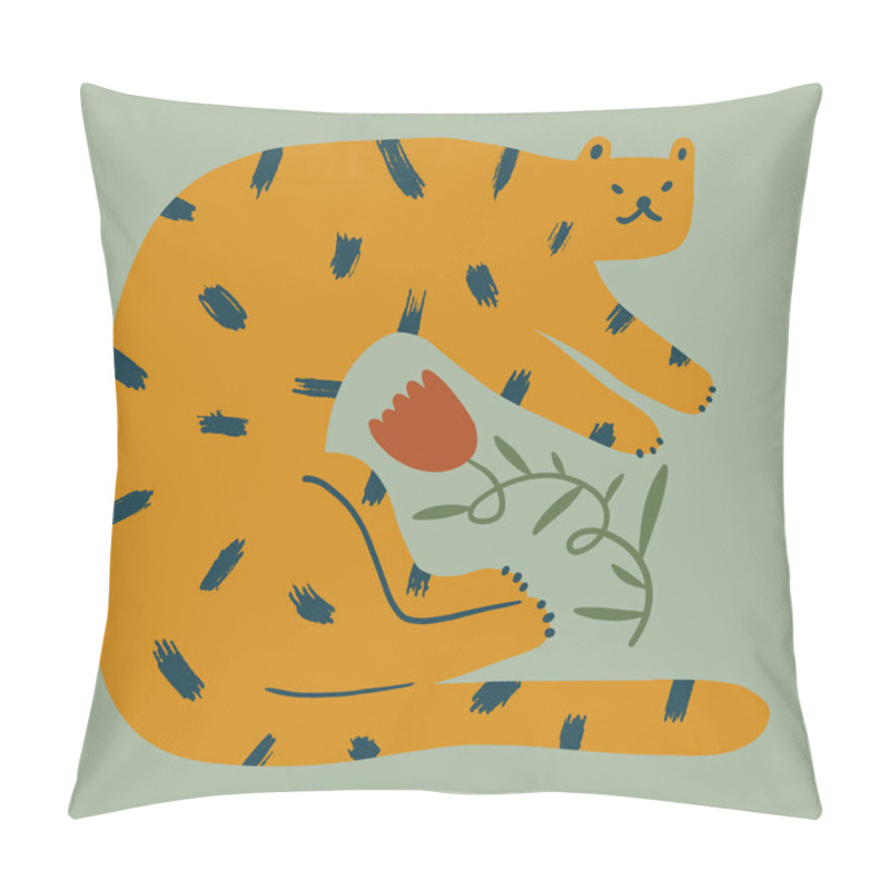 Personality  Funny Cute Doodle Comic Leopard Cat Characters Handdrawn Childish Trendy Vector Illustration Pillow Covers