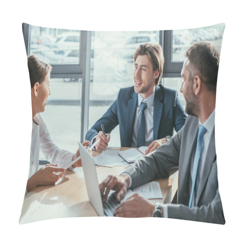 Personality  Smiling Successful Business People Working Together At Modern Office Pillow Covers