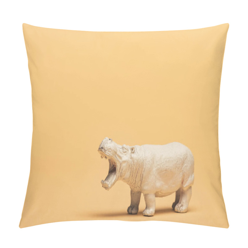 Personality  White Toy Hippopotamus On Yellow Background, Animal Welfare Concept Pillow Covers