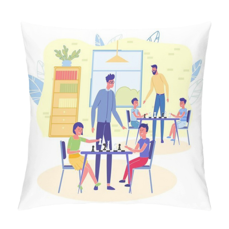 Personality  Kids In Children Chess Club Or School Interior. Pillow Covers