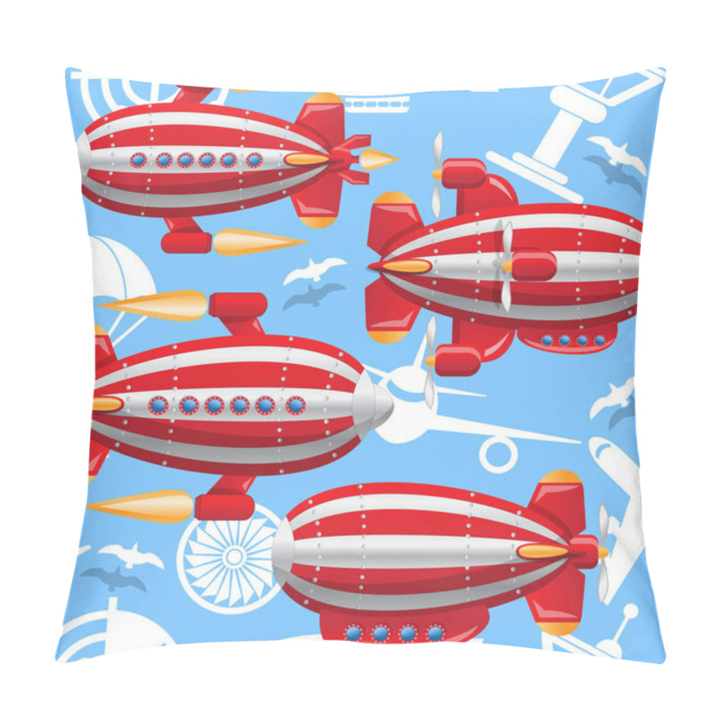 Personality  Futuristic Dirigibles. Seamless Pattern. Vector Illustration. Pillow Covers