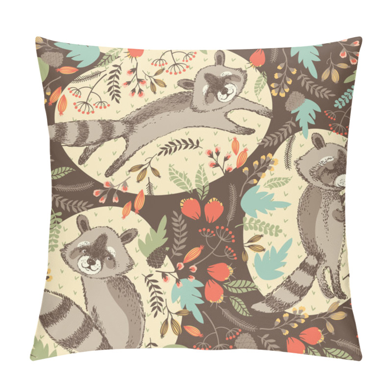 Personality  Vector Illustration Of Cute Raccoon. Pillow Covers