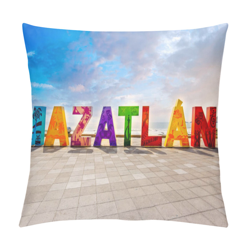 Personality  Big Mazatlan Letters At The Entrance To Golden Zone Zona Dorada , A Famous Touristic Beach And Resort Zone In Mexico Pillow Covers