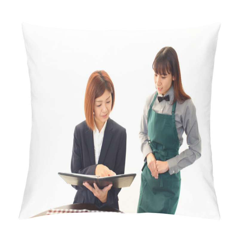 Personality  Waitress Shows The Menu To Customer Pillow Covers