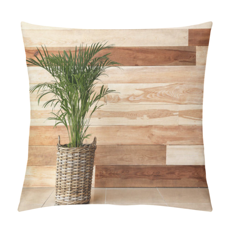 Personality  Decorative Areca Palm Near Wooden Wall Pillow Covers