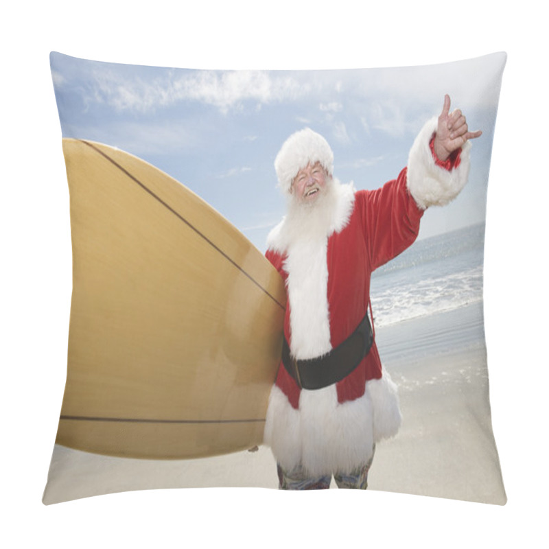 Personality  Santa Claus With Surf Board On Beach Pillow Covers