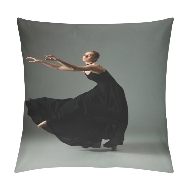 Personality  Young, Beautiful Ballerina In A Black Dress Dances Gracefully. Pillow Covers