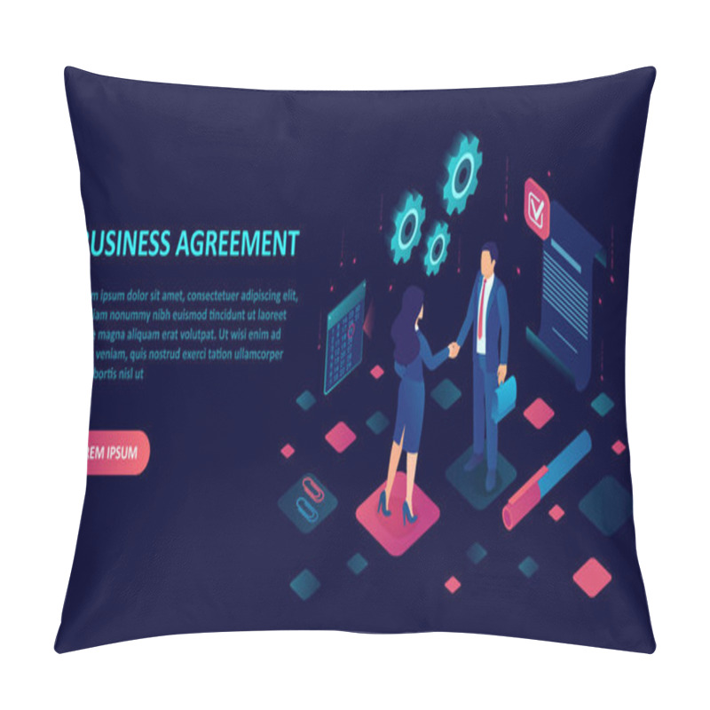 Personality  Business Contract And Agreement Concept. Vector Of A Businessman And Businesswoman Shaking Hands Closing A Deal  Pillow Covers