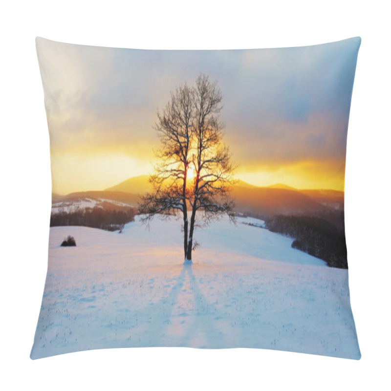 Personality  Winter Landscape In Snow Nature With Sun And Tree Pillow Covers