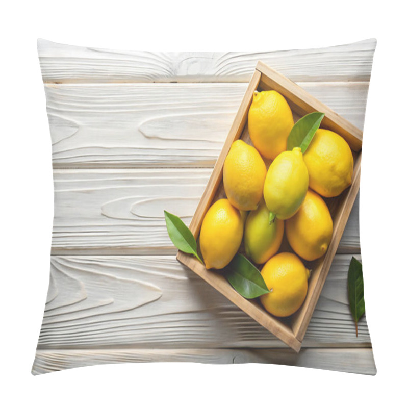 Personality  Lemons In A Wooden Crate On Wood Table Backgroun Pillow Covers