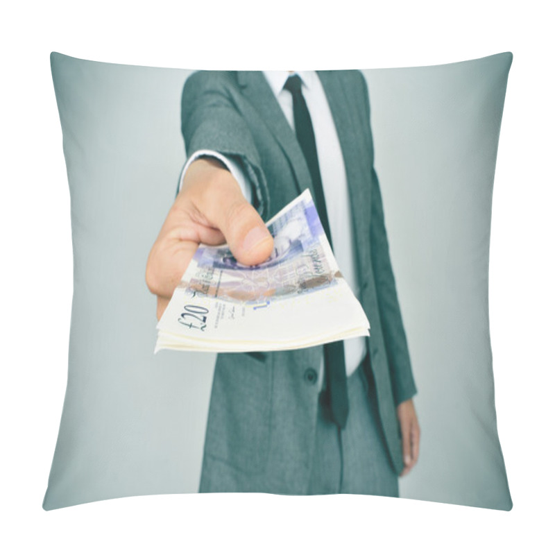 Personality  Man Giving A Wad Of Pound Sterling Bills To The Observer Pillow Covers