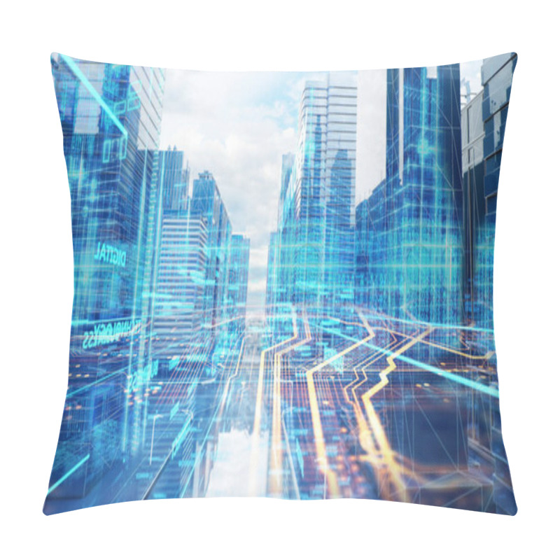 Personality  Digital Data Signals Flowing Through The Town, Data Flowing Concept, Transformation Pillow Covers